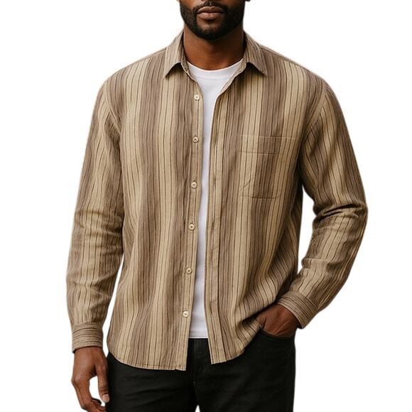 Ben Sherman Textured Button Front Dress Shirt Retro Vibe Brown Stripes Size XL - Picture 1 of 12